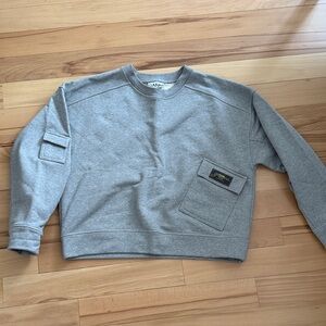 Ganni Gray Crewneck Sweater with Pocket Detail
